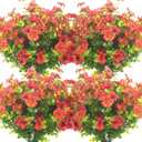 Grunyia 10 Bundles Artificial Flowers Outdoor UV Resistant Fake Flowers No Fade Faux Plants Garden Porch Window Box Decorating (Red)