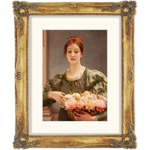 SIMON'S SHOP 11x14 Picture Frame Matted to 8x10 Photo, Vintage Gold Picture Frames 11x14 with Mat for 8x10 Artwork, Wall and Tabletop Display Poster Frames