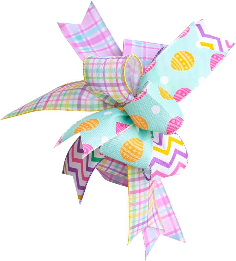 3 x Easter Wreath Bows 11X14Inch Spring Colorful Easter Ribbon Bow Holiday Tree Topper Bows for Front Door Spring Easter Mailbox Decorations Party Supplies