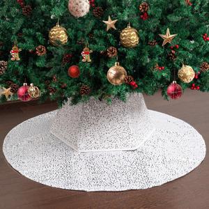 Mr. Pen- Silver Sequin Christmas Tree Skirt and Tree Collar, 36 Inch Base Cover, 24.8 Inch Foldable Sparkling Sequin Trees Skirt Collar, Silver Sequin Tree Skirt, Christmas Skirt Tree