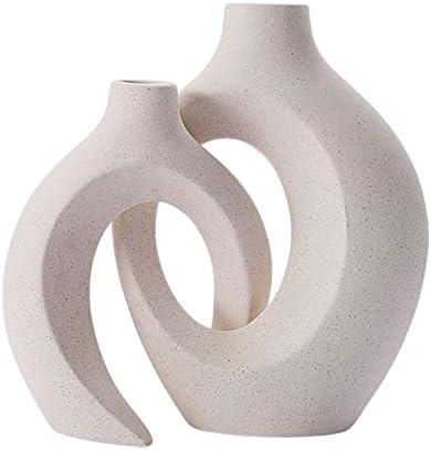 2 Pcs Ceramic Flower Vase Light Luxury Flower Arrangement Sculpture Bedroom Office Tabletop Vase Flower Art Decor