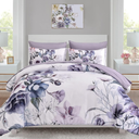 Luxudecor Floral Comforter Set Full Size 7 Piece, Purple Flower Bed in a Bag, Elegant Floral Comforter with Sheet Set, Soft Microfiber Bedding Set for All Season (Purple, 80"x90")