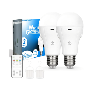 WirelessGlow Rechargeable Light Bulbs with Remote, 3 Color Temperatures and Dimmable Battery Operated Light Bulbs, Touch Control + USB Rechargeable Battery Light Bulb, A19, 2 Pack