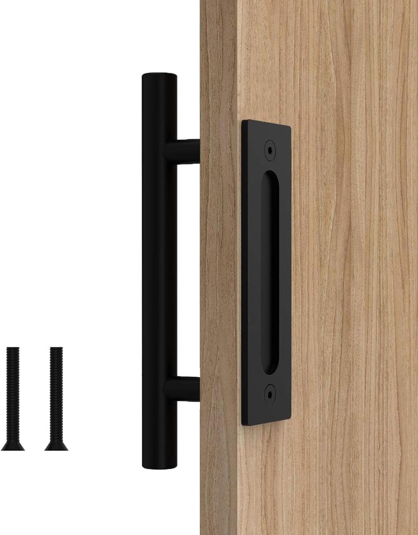 Orgerphy 10 Black Barn Door Handles Round Shape | Black 10 inch Round Heavy Duty Solid Steel Gate Handle | for Barn Door Gates Garages Sheds