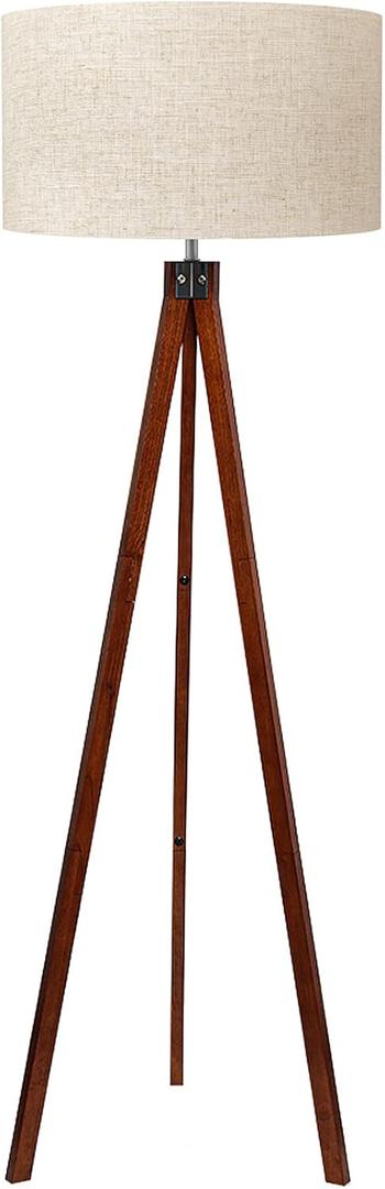LEPOWER Wood Tripod Floor Lamp, Mid Century Standing Lamp for Living Room, Flaxen Lamp Shade, Modern Design Standing Lamp with E26 Lamp Base, Tall Floor Lamp for Bedroom, Study Room and Office