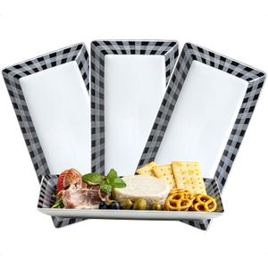 YHOSSEUN Ceramic Serving Platters Set of 4, Black and White Serving Platters and Trays for Food, Rectangular Halloween Plates Serving Dishes for Parties, Checkered, 12 Inch