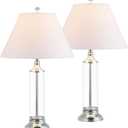 JONATHAN Y 29" Clear/Chrome Glass LED Table Lamp Set of 2, Modern Bedside Nightstand Lamps for Living Room Bedroom Office, White Linen Shade, Transitional Decor JYL4014A-SET2