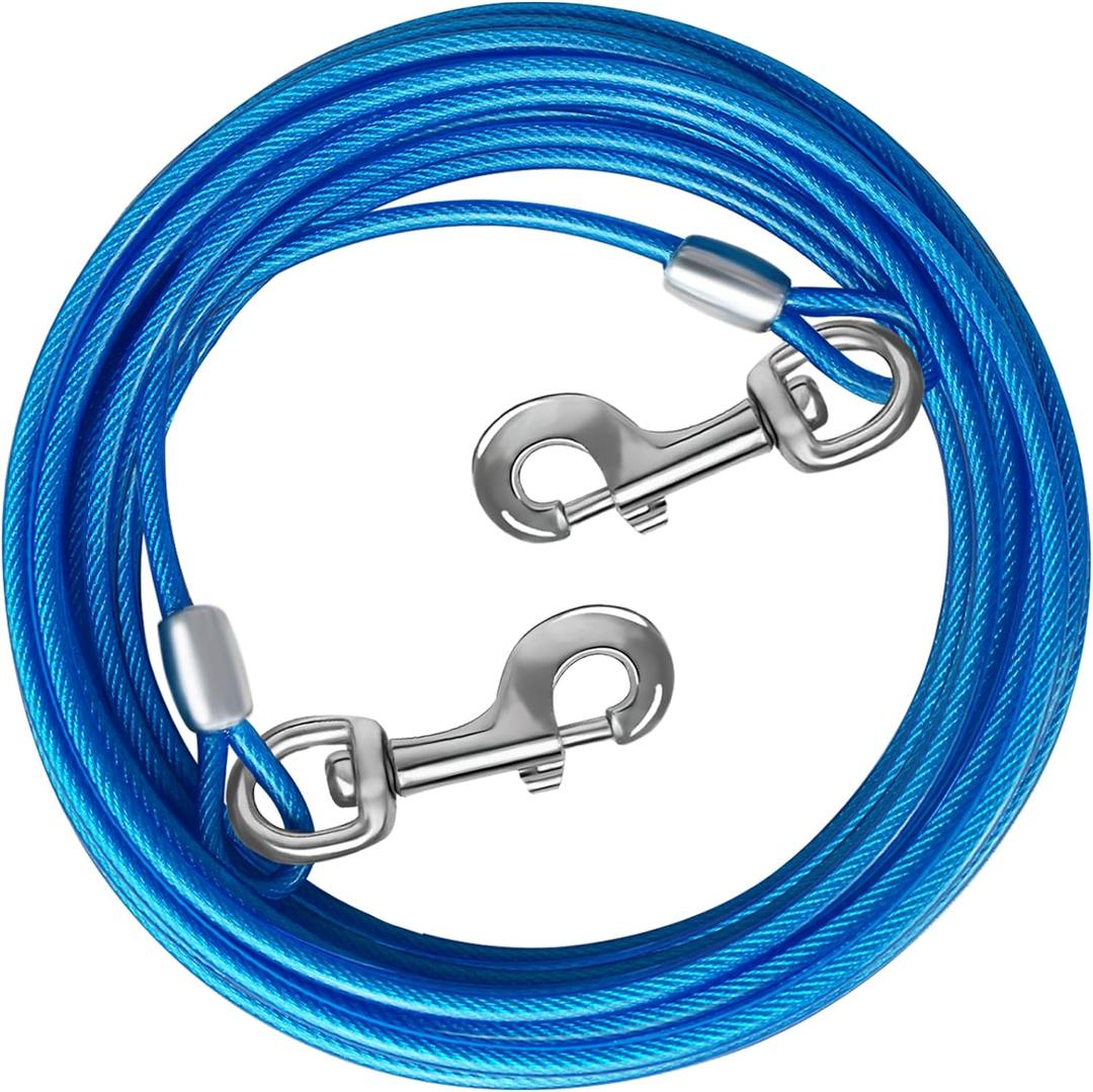 Dog Tie Out Cable 10/15/20/25/30 FT Runner for Yard Steel Wire Cable with Durable Superior Clips Blue Chains for Outside Dog Lead for Large Up to 165 Lbs (30FT)