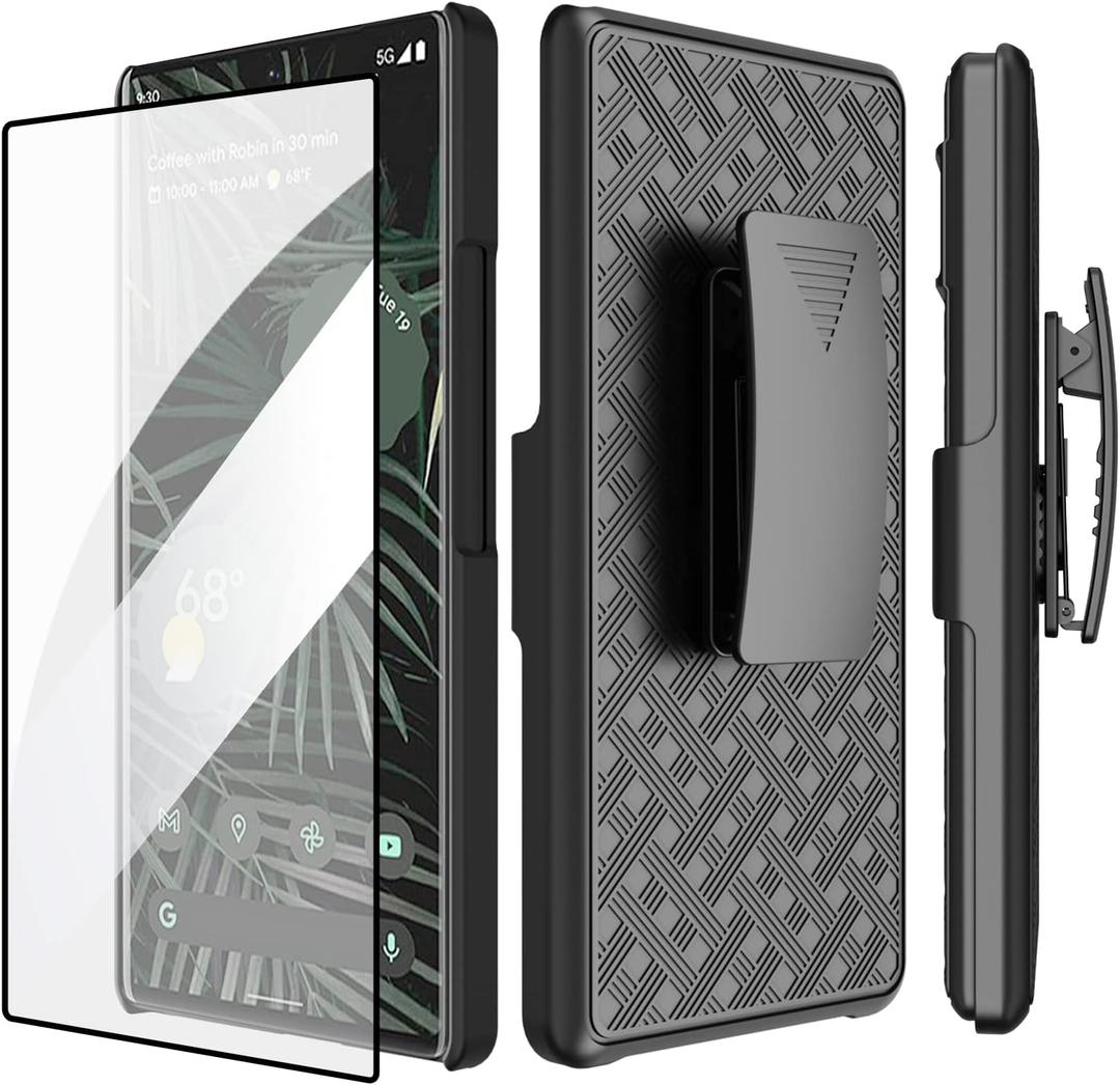 Ailiber Case for Google Pixel 7 Pro, Pixel 7 Pro Phone Holster Case with Screen Protector, Swivel Belt Clip, Kickstand Holder, Slim Shockproof Shell Full Body Phone Cover for Google Pixel 7 Pro-Black