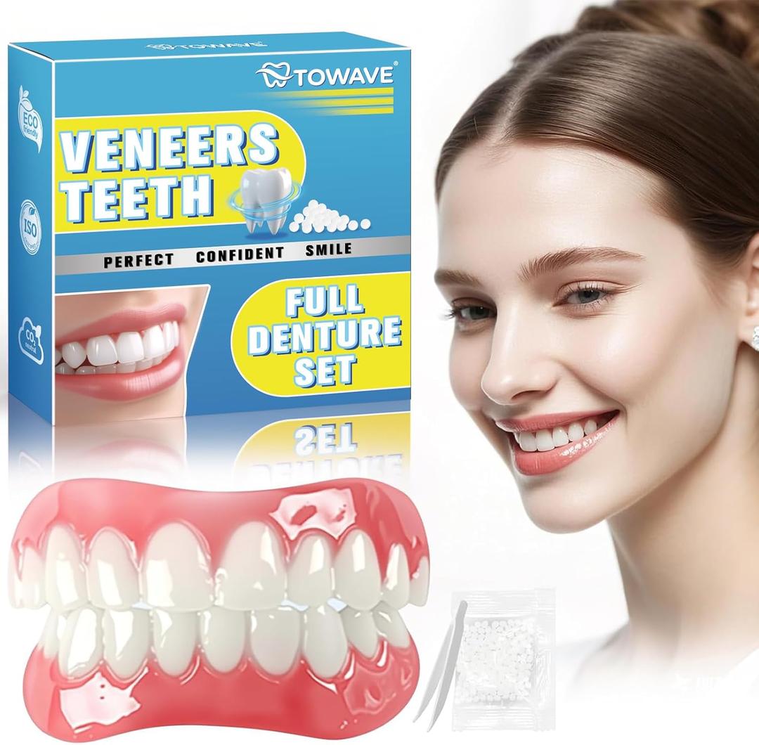 Snap on Veneers for Women & Men | Natural-Looking Top & Bottom Fake Teeth | Comfortable & Easy to Use (White)
