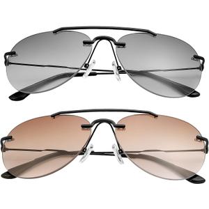 YIMI 2 Packs Bifocal Reading Glasses for Men Women UV400 Protection Sun Readers Aviator Blue Light Blocking Tinted Glasses (Black+brown)