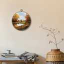 Sufamb Vintage Rustic Fall Round Wall Art Decor, Farmhouse Autumn Landscape Canvas Artwork Framed, Country Fall Wall Hanging Prints Decorations for Home Bedroom Living Room Decor, 10x10 Inches (lake)