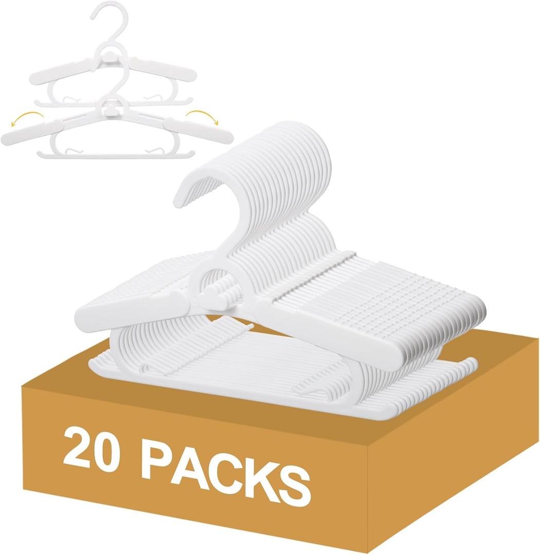 20 Pack Baby Clothes Hangers, 11-15" Adjustable Non-Slip Thickened Kid Hangers for Nursery Closet Toddlers Infant Children to Teenager (White)