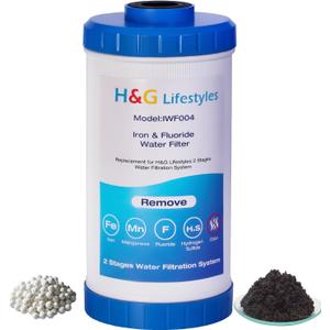 H&G Lifestyles Whole House Iron Water Filter Cartridge, Reduce Iron Manganese Fluoride for Well Water, Fit For Any 10" x 4.5" Whole House Water Filter System H&G Lifestyles Whole House Iron Water Filter Cartridge, Reduce Iron Manganese Fluoride for Well Water, Fit For Any 10" x 4.5" Whole House Water Filter System