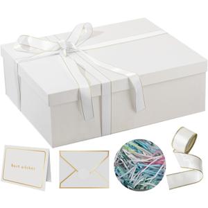 Rinrda Extra Large Gift Box 16.5x13x5.5 inches,White Gift Boxes with Lids for Presents,Perfect for Birthday,Valentine's Day,Christmas,Anniversaries,Contains Card,Ribbon,Shredded Paper Filler.