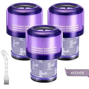 3 Pack V11 Vacuum Filters Replacement for Dyson V11 Cordless Vacuum, V11 Animal V11 Torque Drive V11 Complete V11 Extra V15 Detect V15s Detect Submarine Vacuums Replace Part # 970013-02 & 970013-03