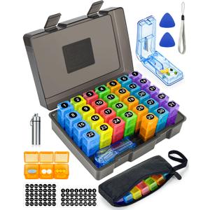 Monthly Pill Organizer 3 Times a Day, FRIWOLE Medicine Box with Portable Weekly Pill Bag, Keychain Pill Case, Pill Cutter and 2 Sticker (Black, 3 Times a Day)