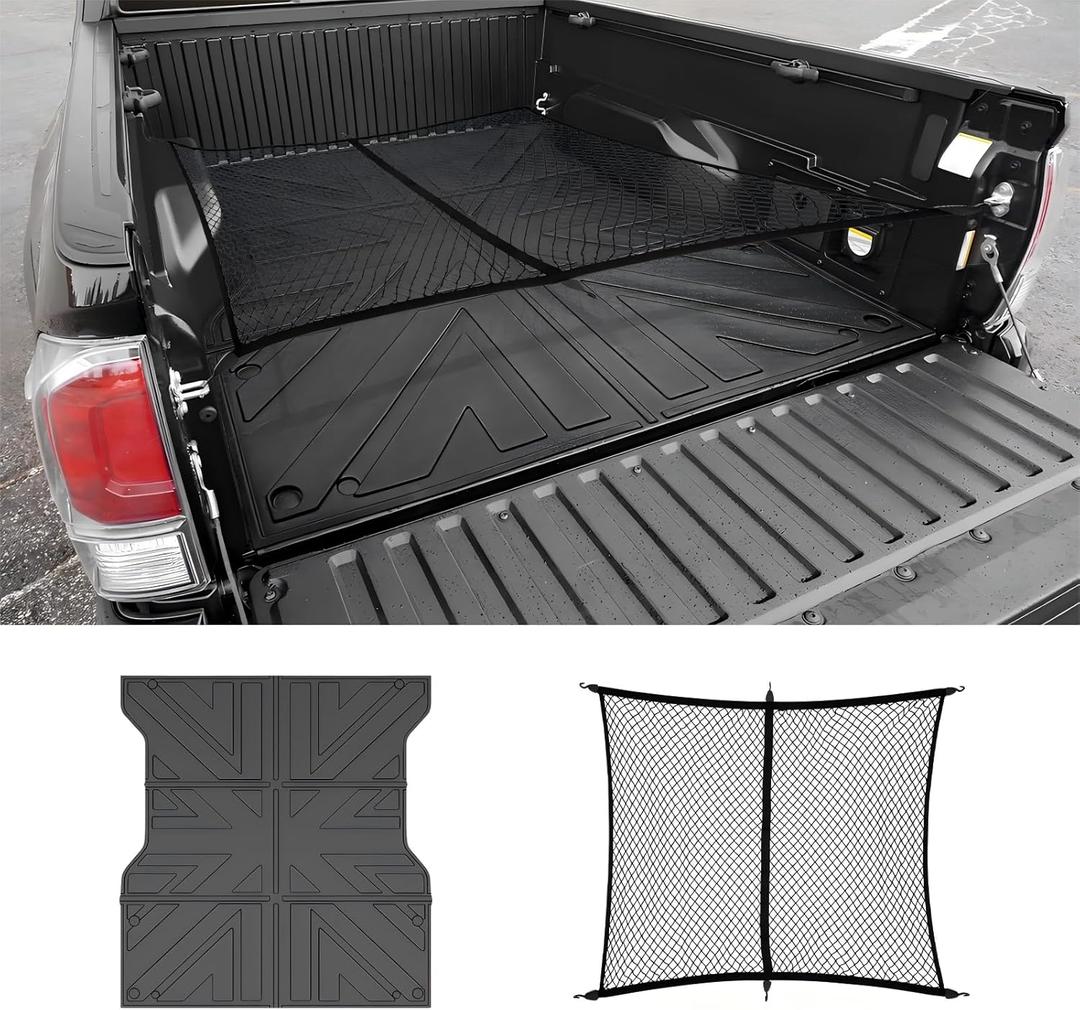 Truck Bed Mat and Net Compatible with 2024-2025 Toyota Tacoma 5FT Truck Bed Replacement, Truck Net TPE Cargo Bed Liner All Weather Cargo Mat for Toyota Tacoma Accessories