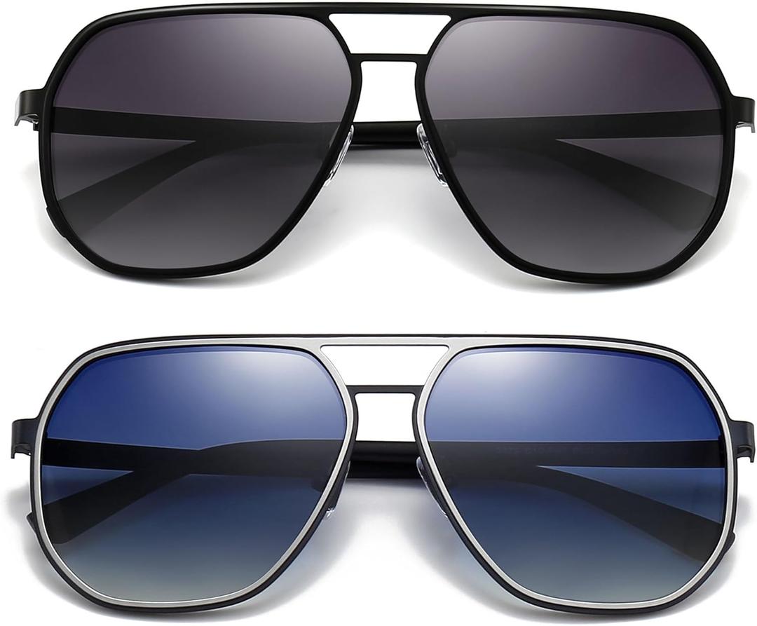 SUNGAIT Polygon Aviator Sunglasses for Men Polarized Trendy Square Sun Glasses Retro Pilot Shades UV Protection (07 Black/Gradient Gray & Silver/Blue)