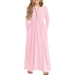 Arshiner Girls Maxi Dress Long/Short Sleeve Casual Holiday Dress with Pockets for 5-13 Years