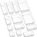 SMARTAKE 13-Piece Drawer Organizers with Non-Slip Silicone Pads, 5-Size Desk Bathroom Drawer Organizer Trays Storage Tray for Makeup, Jewelries, Utensils in Bedroom Dresser, Office and Kitchen, Clear