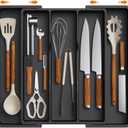 Lifewit Utensil Organizer for Kitchen Drawers, Expandable Cooking Utensil Tray, Adjustable Cutlery Silverware Flatware Holder, Plastic Kitchen Spatula Tools and Gadgets Storage Divider, Large, Black