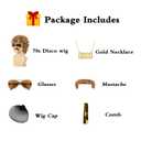 Disco Wig 5Pcs Set (Wig+ Glasses+ Necklace+ Mustache+ Wig Cap) 70'S Costumes Wig Afro Wig Men Short Curly Natural Fluffy Synthetic hair Wig for Halloween Disco Party