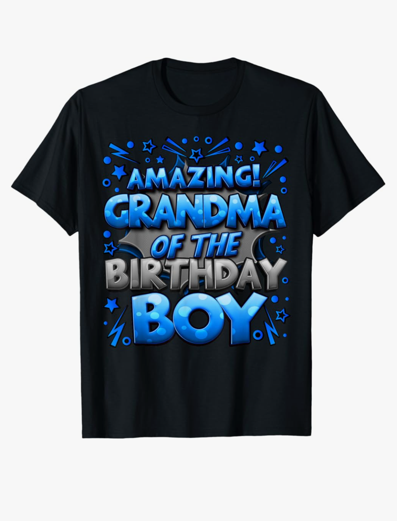 Grandma of The Birthday Boy Matching Family Grandma Party T-Shirt, Large