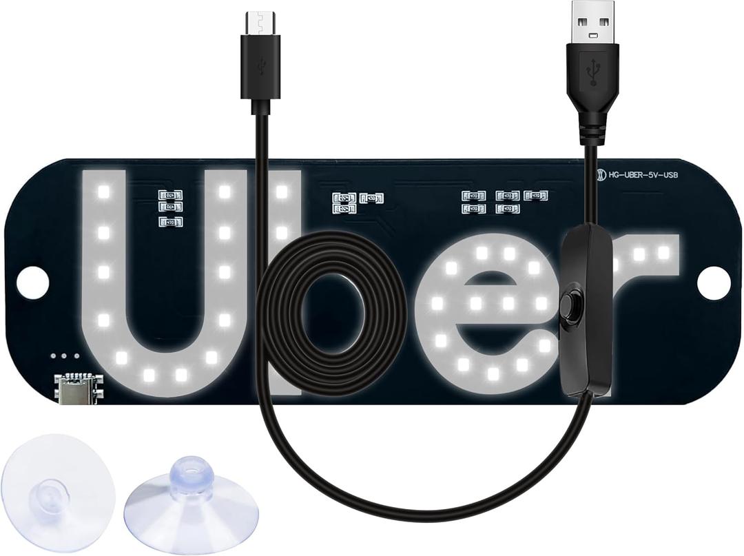LED Light Signs for Car Windshield,Taxi Logo with Suction Cups, USB Type C Cable, Rideshare Sign for All Vehicles (White)