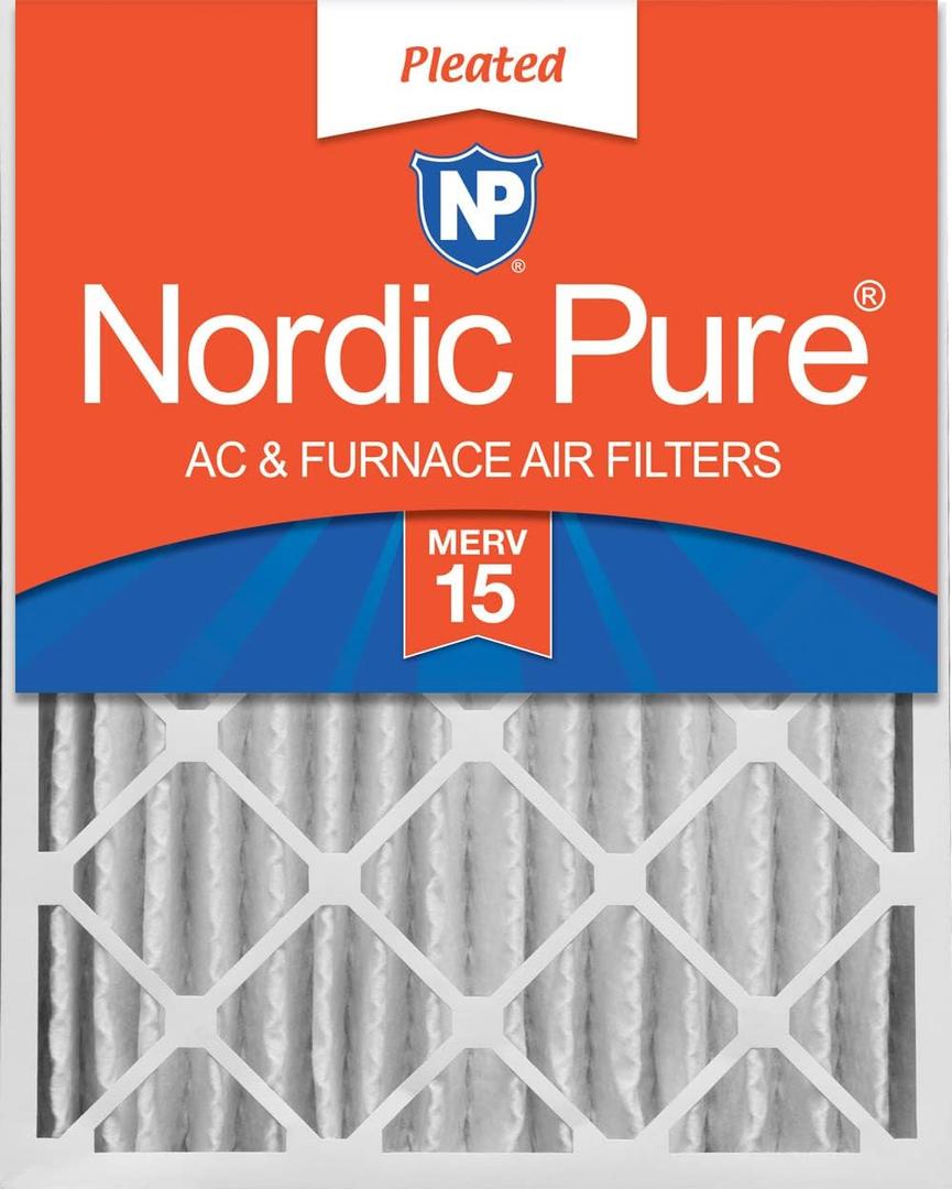 Nordic Pure 24x24x4 (Actual Size: 23 3/8 x 23 3/8 x 3 5/8) Pleated MERV 15 Air Filter 1 Pack