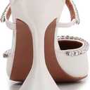 Vertundy Women's Mule Heels Rhinestones Strappy Stiletto Slide Pumps Slip On Sexy High Heels Sandals Closed Pointed Toe Backless Dressy Wedding Party Summer Shoes (6, White)