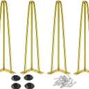 Osring 34 Inch Hairpin Table Legs with 1/2” Dia 3-Rods, Metal Furniture Legs for Coffee Table and TV Stand, Mid-Century Gold Hairpin Feet with Floor Protector, 4 Pack