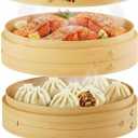 Prime Home Direct Bamboo Steamer Basket 8Inch | 2Tier Steamer for Cooking | 50 Liners | Small Instant Steaming Cookware Asian Food, Bao Buns, Chinese, Dim Sum, Dumpling, Rice, Vegetable Steam Pot