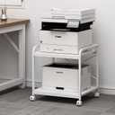 20 Inches Deep Large Printer Stand, 2 Tier Under Desk Printer Table with Height Adjustable Shelf, Rolling Printer Cart with Wheels for Home Office Storage - White