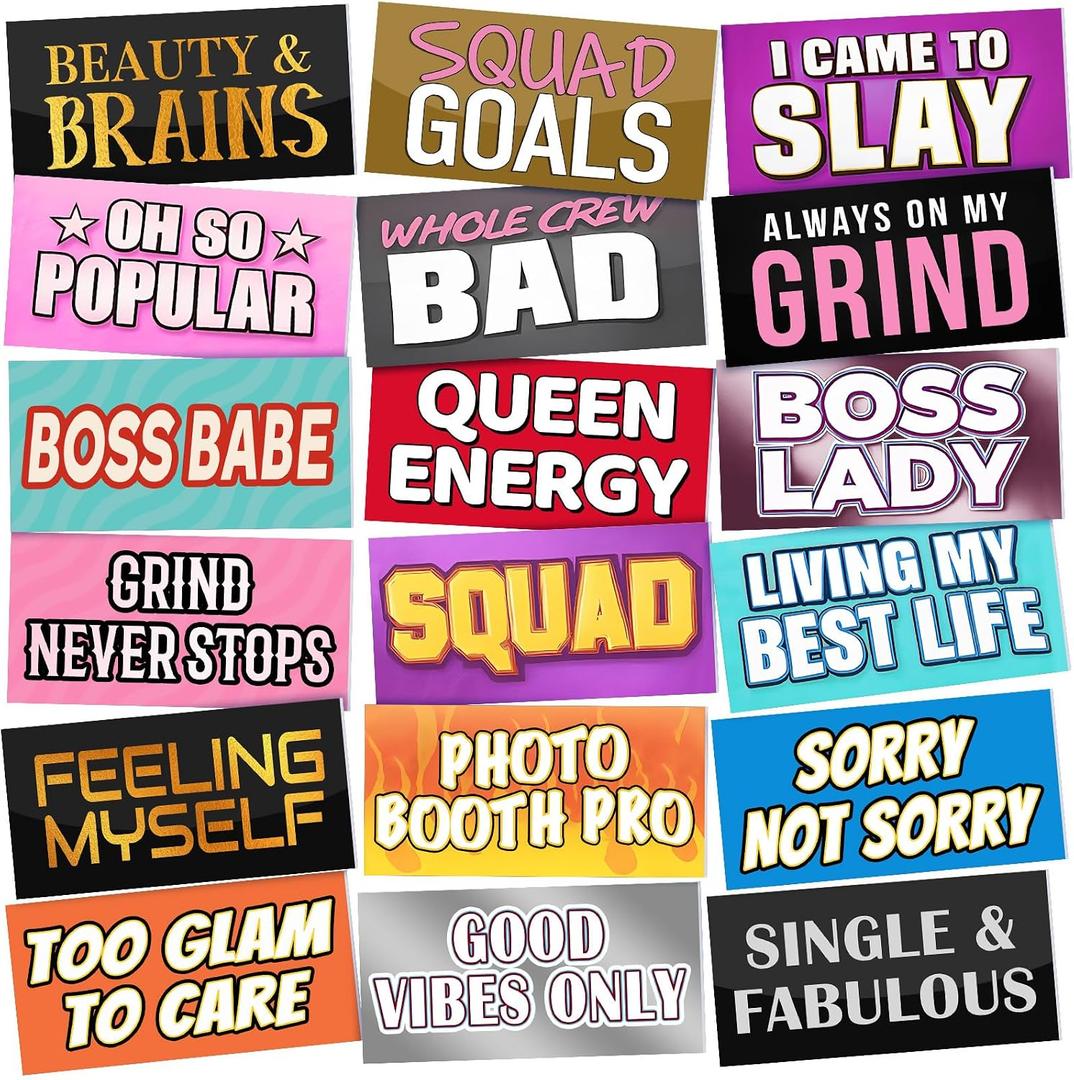 24 Designs Fun Photo Booth Props Fun Photo Booth Sign Decorations Double Sided 11x5.5 Inch Funny Props for Photoshoot DIY Water Proof Selfie Signs PVC Multi Color Printing for Party Supplies