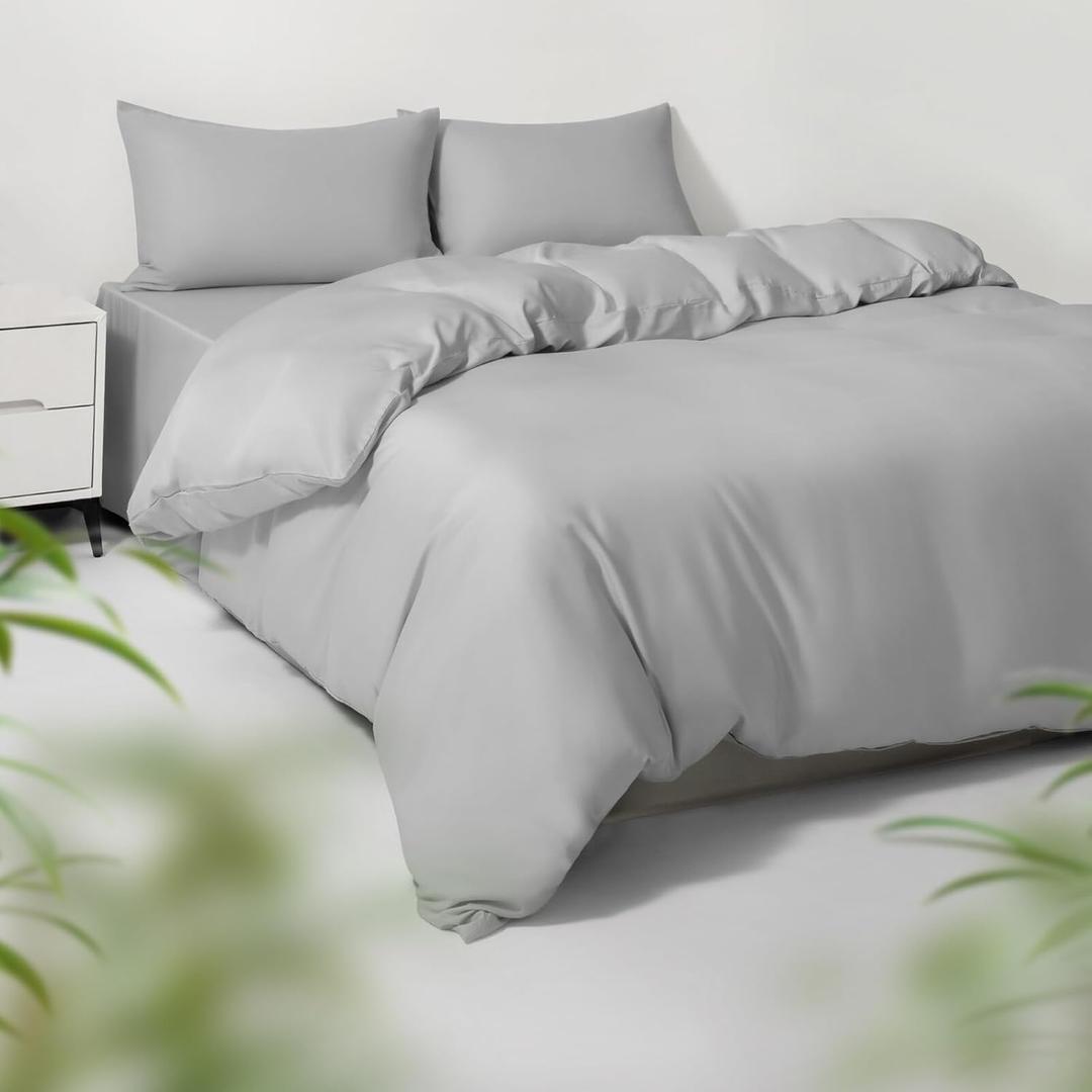 HOT SLEEPER SHEETS King/Cal King Duvet Cover Set, 100% Viscose Derived from Bamboo, 3 Pieces, 1 Zipper Closure Duvet Cover (106"x90") and 2 Pillowcases (20"x40") Cooling & Silky Soft (Light Grey)