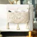 Mkono Macrame Couch Organizer Remote Control Caddy Sofa Armrest Armchair Bedside Storage Holder Bag for TV Remote, Magazine, Books, Cell Phone, iPad, Boho Living Room Home Dorm Decor, Beige, Large