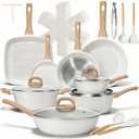 EWFEN 25 Pcs Pots and Pans Set, Nonstick Ceramic Cookware Sets, Healthy Non-Toxic, Large Capacity, Induction Compatible, Cooking Set with Frying Pans & Saucepans, PFAS/PTFE/PFOA Free, Cream White, 25-Piece