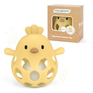 MCGMITT Baby Teething Toys for 3-6 Months, Easy Grasp Silicone Infant Rattle Teether Toy for 0-12 Months, BPA-Free Food Grade Baby Montessori Sensory Toys, Soft Infant Chew Toys for Teething Relief (Yellow)