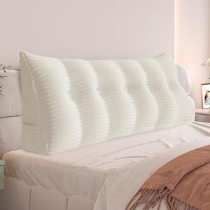 Daneey Headboard Wedge Pillow Bed Wedge Pillow for Headboard Bolster Reading Pillow for Bed Back Pillow for Sitting in Bed Wedge Pillow Headboard with Removable Corduroy Cover (White, Queen)