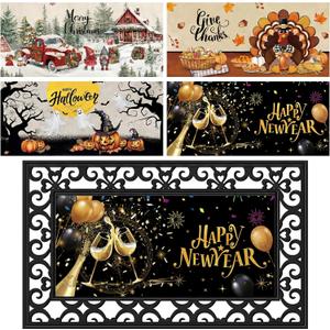 Tinideya Doormat Inserts Seasonal Entrance Doormats Spring Summer Interchangeable Welcome Doormats Welcome Mat for Holiday Front Door Entrance Decor, 22 x 10 Inches(No Frame)(Holiday)