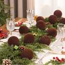 Waipfaru 9Pcs 3.94In Large Velvet Ornaments for Christmas Tree, Brown Velvet Christmas Ornaments Balls Set, Large Shatterproof Flocked Hanging Ornaments for Xmas Tree Wreath Garland Home Decor