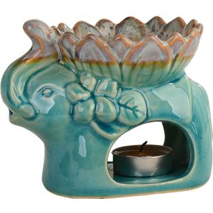 Fragrance Essential Oil Burner Tealight, Tea Light Candle Wax Warmer, Tealight Fragrance Oil Warmer (Ice Cracked Glaz Elephant Shape)