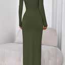 BTFBM Formal Dresses for Women 2026 Spring Long Sleeve Mock Neck Ruched Bodycon Slit Maxi Wedding Guest Dress Cocktail (XL)