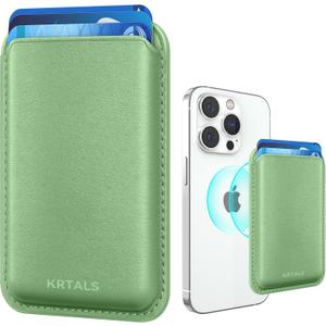 Magnetic Wallet Cell Phone Card Holder for Phone Case with Mag-Safe, Stronger Magnetic RFID Leather Phone Wallet Stick on Series of iPhone 17/16/15/14/13/12 and Pro/Promax,Light Green