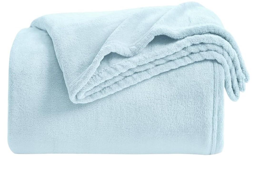 KMUSET Fleece Blanket Mist Blue Lightweight Super Soft Cozy Fuzzy Bed Blankets Microfiber Factory Shop