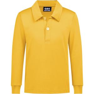 QBK Boys' Performance Polo Kids Collared Golf Shirts Long Sleeve School Uniform for 4T-16Y (Gold)
