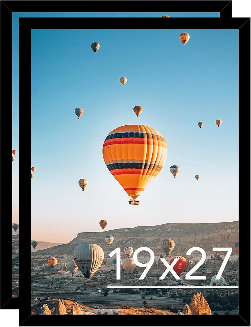 19x27 Picture Frame Set of 2 Black for Poster Photo Picture, Horizontal and Vertical Formats for Wall Hanging, 19 x 27 Wall Poster Photo Frame for 19 by 27 Photos, 2 Pack,Black