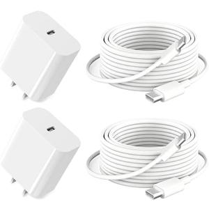 GKW iPad Charger Fast Charging 10ft USB-C Cable & 20W USB-C Charger Block 2-Pack for Apple iPad A16/11th/10th/Pro 13/12.9/11/Air/Mini A17 Pro, iPhone 17/16/15 Series, White