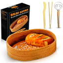 Bread Warmer Basket with Terracotta Stone - Handcrafted Oval Bread Basket for Serving Rolls, Tortillas,and Muffins - Eco-Friendly, Perfect for Dining, Gifting, and Farmhouse Decor